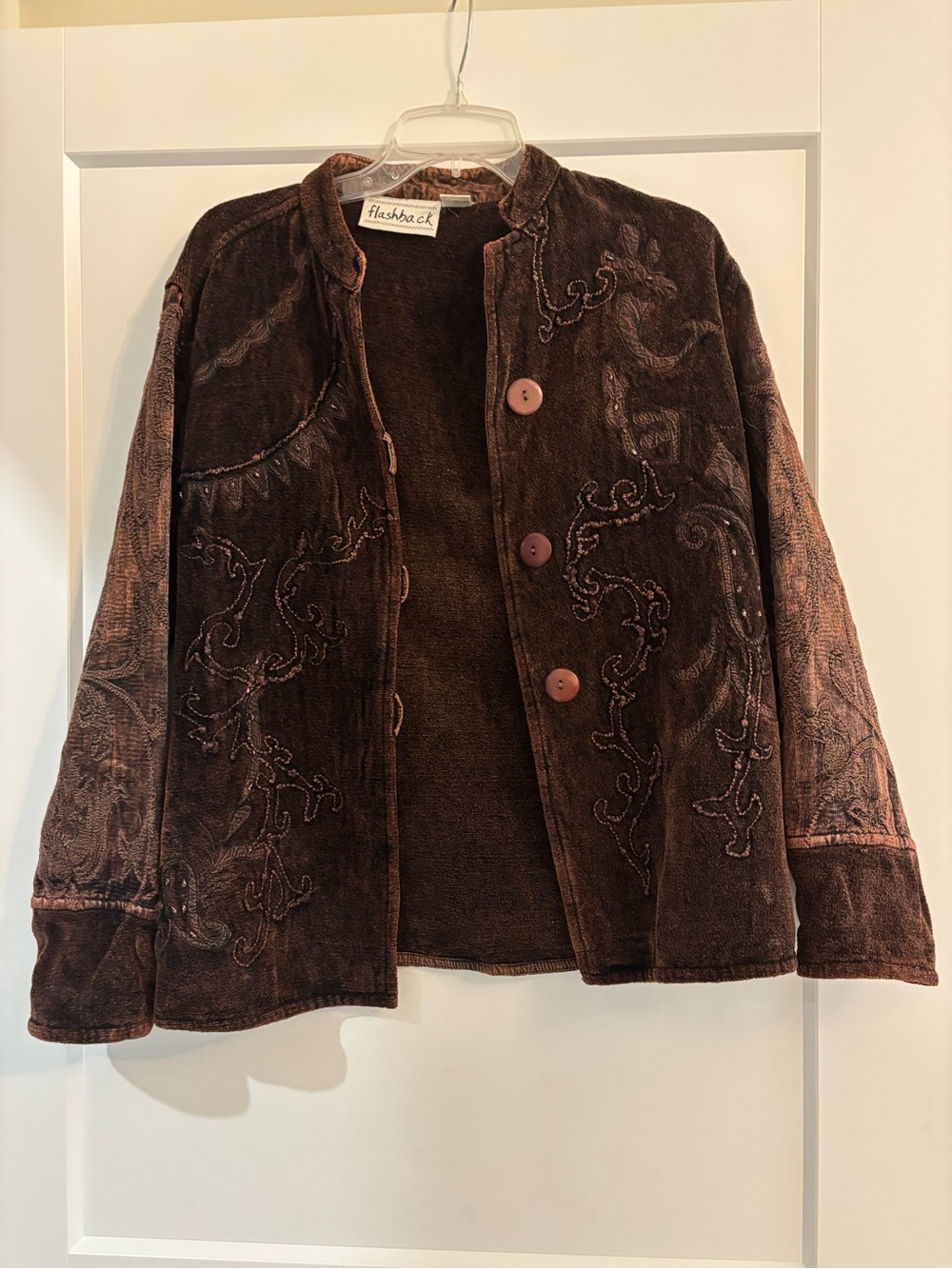 Flashback Brown Embroidered Velvet Jacket for Women